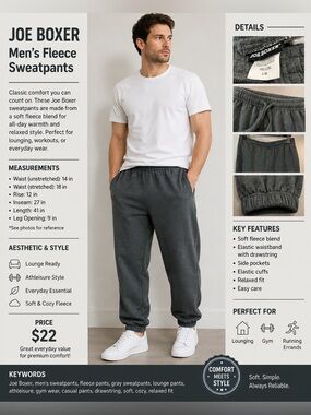 Joe Boxer Dark Gray Mens Elastic Cuff Sweatpants